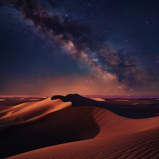 Venture into a tranquil, otherworldly desert filled with cosmic ambient sounds. Soft synthesizer melodies accompany the choir of whispers from the stars, providing an introspective and mystical experience under the celestial night sky.