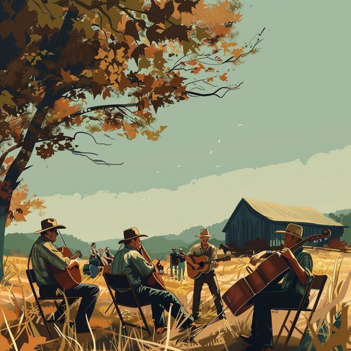 This energetic bluegrass instrumental features fast-paced fiddle playing, intricate banjo picking, and a steady acoustic guitar rhythm. The melody conjures up images of a lively hoedown in a mountain holler, with folks dancing and enjoying the music. The tune showcases the virtuosic skills of the musicians and the infectious energy of traditional bluegrass music.