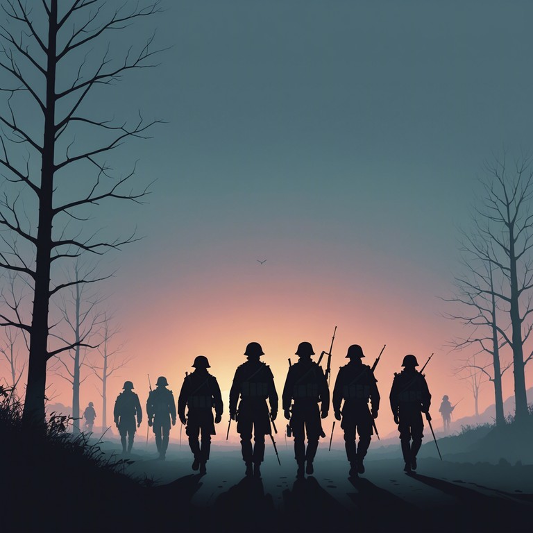 This composition captures the intensity and discipline of a military march, combined with a shadowy, edgy undertone that evokes the complexity of covert operations. The use of stark drum beats and strategic silences creates an atmosphere of tension and calculated drama, perfect for depicting scenes of strategic military maneuvers in challenging environments.