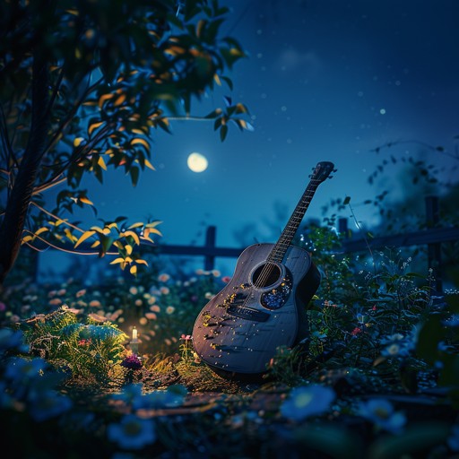 A gentle, intricate guitar piece set against the backdrop of a quiet moonlit garden, capturing the depth of personal reflection and the serenity of romantic night time musings. The music weaves delicate arpeggios with emotive chord progressions, creating an atmosphere of intimate contemplation and love.