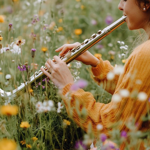 A track that captures the essence of being in an expansive open field, under a clear blue sky, the flute’s notes soaring high with a light breeze, embodying the spirit of joy and tranquility.