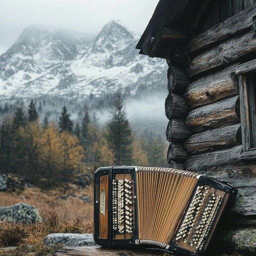 Expanding on the theme of serene and mysterious mountain settings, this alternative title version delves deeper into the soulful and contemplative potential of the accordion, as it accompanies the listener through a sonic exploration of nature's quiet majesty.