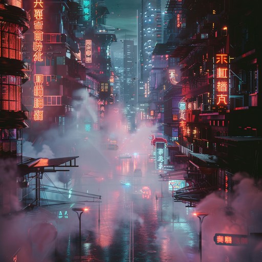 A high octane instrumental journey through cyberpunk streets, featuring gritty, distorted synths and pulsating drum patterns that create an intense, almost menacing atmosphere, perfect for a dystopian future setting.