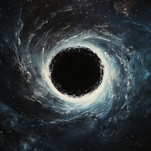 Immerse in an energetic dark ambient track evoking the vast, mysterious, and relentless nature of a black hole, blending driving rhythms with eerie soundscapes.