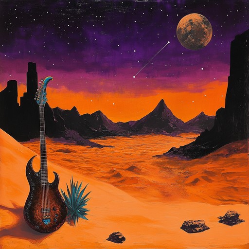 A captivating fusion of sitar melodies and electric guitar, blending sultry raga traditions with psychedelic rock’s immersive depths. This hypnotic track evokes a mystical desert journey, balancing serenity with intense musical peaks.