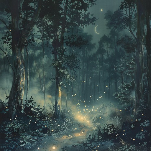 An instrumental piece capturing the wonder and passion of an enchanted forest at night, with magical melodies that dance effortlessly under the moonlight. The music ebbs and flows with a fantastic charm, invoking the mystical aura of nature's hidden wonders.