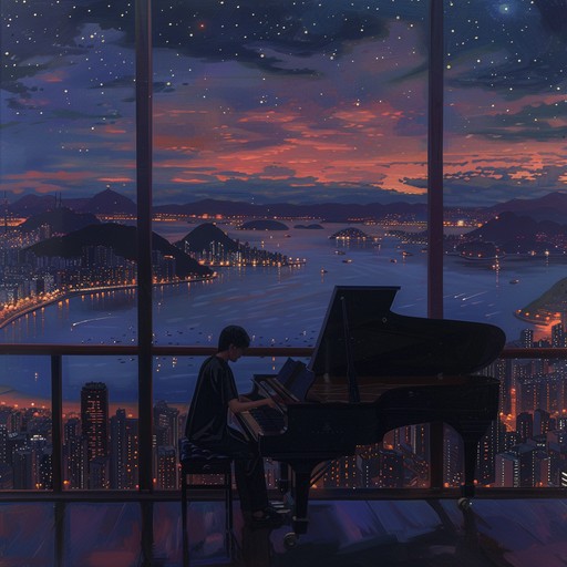 As twilight deepens into the peaceful night, this alternative version emphasizes even deeper the introspective journey through urban solitude. The piano's somber tones echo against a backdrop of distant city noises, crafting a profound dialogue between the self and the vast, mysterious metropolis.