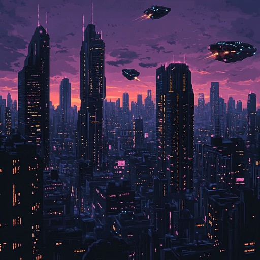 A high energy instrumental techno composition that captures the intense atmosphere of a futuristic cityscape, blending driving beats with dramatic synth melodies to evoke the pulse of a cybernetic metropolis at night.