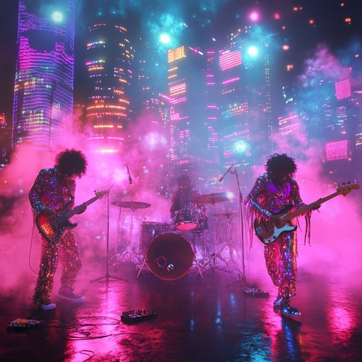 Blazing electric guitar riffs, vibrant synth waves, and powerful, thunderous drums characterize this exhilarating instrumental glam rock track. It’s intense, dazzling, and infused with the bold spirit of neon lit nights