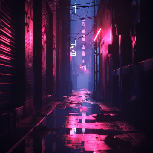 Evoke an eerie, haunting feeling by blending retro synthesizers and chilling ambient soundscapes. The music captures the essence of wandering down a dark, deserted alleyway in the middle of the night, with the only light coming from flickering neon signs. The atmosphere builds tension and unease, drawing inspiration from 1980s horror movies and film noir.