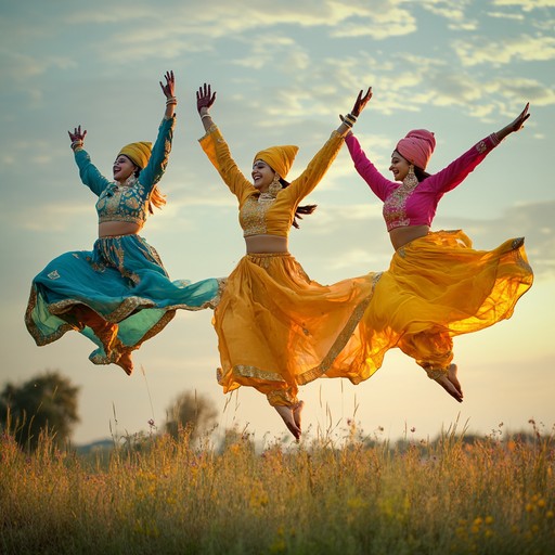 A lively instrumental highlighting the exuberant spirit of bhangra, incorporating traditional percussion, lively tumbi, and pulsating synths to evoke feelings of joy and festivity.