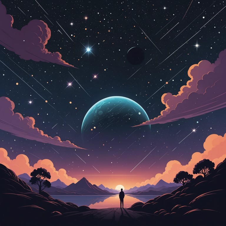 This track encompasses a journey through the vastness of space, blending ethereal synth textures with deep, resonating bass tones. The ethereal bridges and haunting sequences mimic the unknown beauty of the cosmos, encouraging a deep contemplative experience.