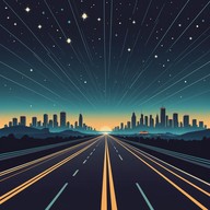drive through neon lights, uplifting vibes.