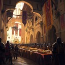 energetic, joyous medieval celebration with troubadour melodies