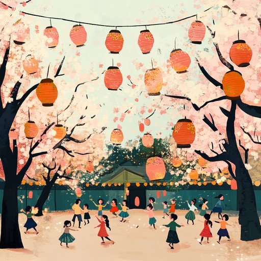 A cheerful instrumental piece that reflects the playful and festive nature of japanese cherry blossom parades, characterized by light and bouncy synth melodies.