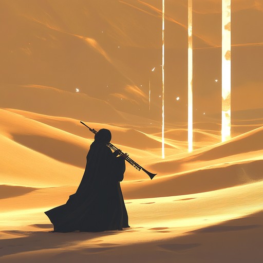 A mesmerizing soundscape where traditional flute melodies weave through the heat waves and endless dunes, creating an otherworldly experience that blurs the lines between reality and illusion.