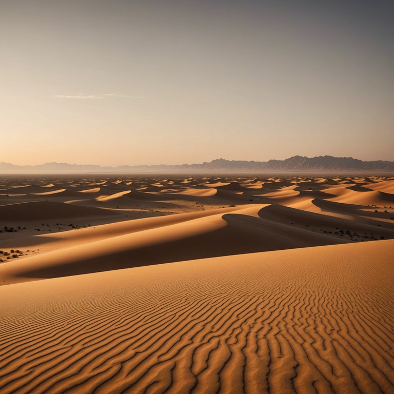 A minimalistic yet captivating piece featuring a haunting flute melody that weaves through the expansive and mystical landscape of a desert at dusk. The soundscape evokes the vastness and the secretive nature of the desert, emphasizing solitude and the ancient whispers of the wind.