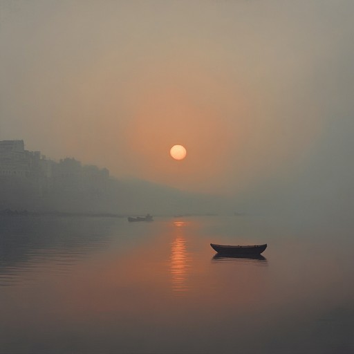 A serene musical interpretation of a sunrise over the ghats of varanasi, capturing the peaceful yet vibrant start of the day in this sacred city. Each sitar note and tabla beat represents the movement of light and life awakening along the ganges river.