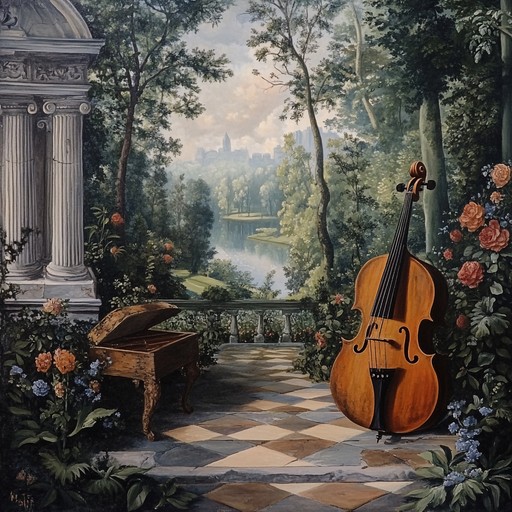 A soothing baroque instrumental featuring a delicate harpsichord and violin duet, evoking the tranquility of an idyllic garden. Soft, flowing melodies and gentle rhythms create a serene atmosphere perfect for moments of quiet reflection or meditation.