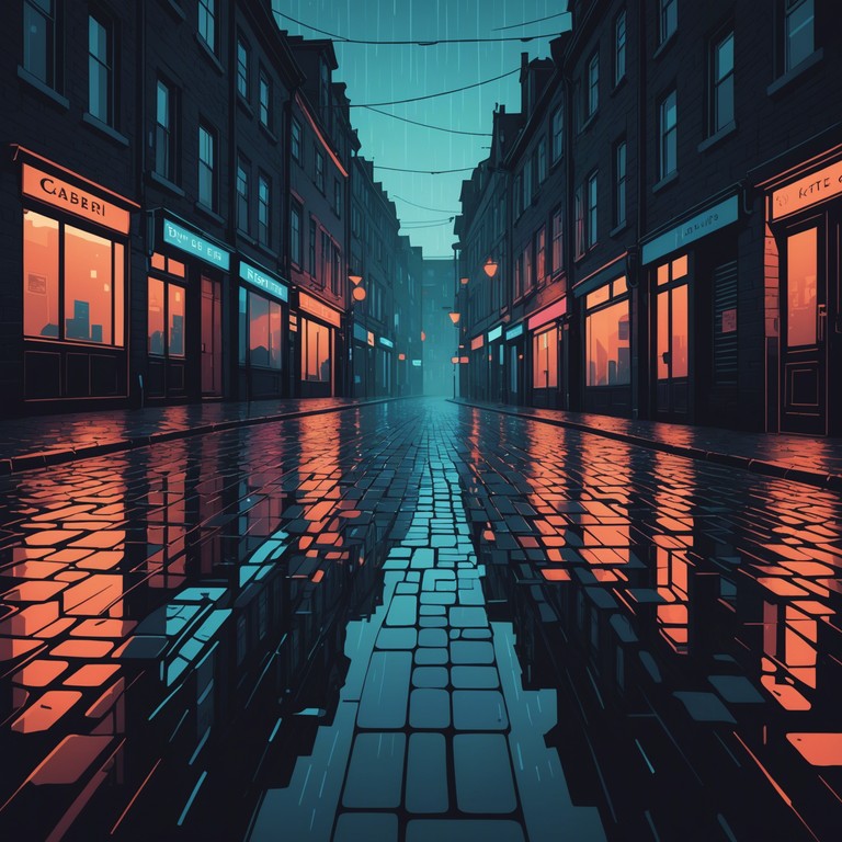 Imagine walking through a neon lit cityscape, where each drop of rain plays a note of this meditative, reflective techno tune. The cadence of the night mixed with the soft pitter patter of rain creates a canvas for deep thought and introspection. An elusive, smooth synthesizer melody provides the backbone, floating over the intricate beats of a gently pulsing drum machine, illustrating the solitude and beauty of an urban rain at midnight.