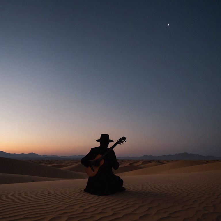 A soulful oud composition that brings out the deep solitude and reflective mood of a lonely night in the desert, the music floating like a gentle breeze, mysterious and full of ancient whispers.