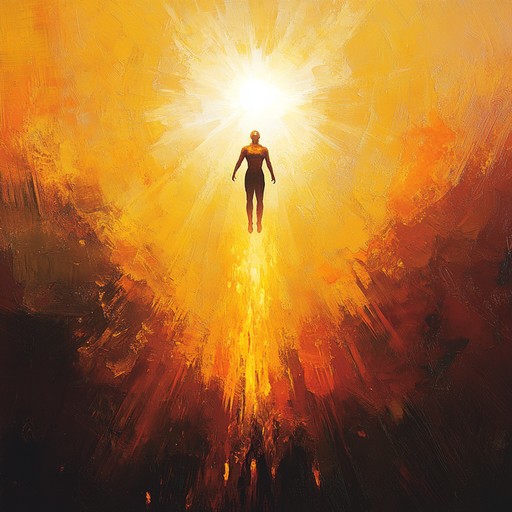 An orchestral composition merging dramatic melodies with powerful crescendos, illustrating the phoenix's journey from despair to ecstatic rebirth