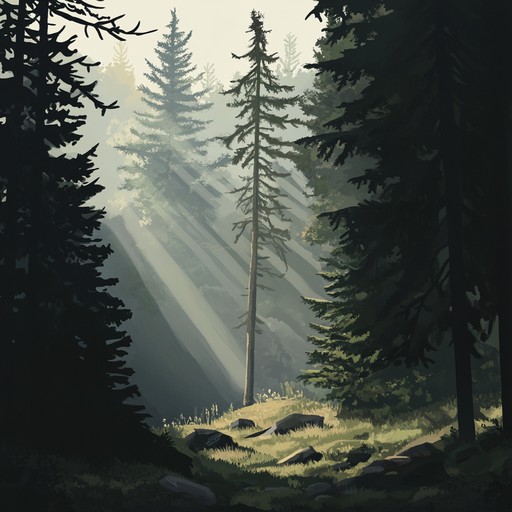 Gentle guitar melodies overlaid with soft percussive brushes bring the serenity of a morning in a pine forest to life. The calming strums and relaxed rhythms evoke a sense of peace and nature, perfect for contemplative moments.