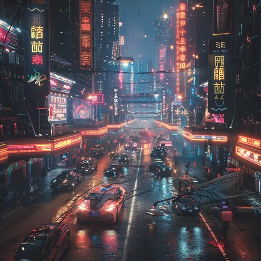 An instrumental track evoking the vivid neon lit streets of a bustling city during the 1980s. The sound captures the pulsating energy and the nostalgia of the era, characterized by a synergy of shimmering synth melodies and a deep bassline that drives the nocturnal adventure narrative.