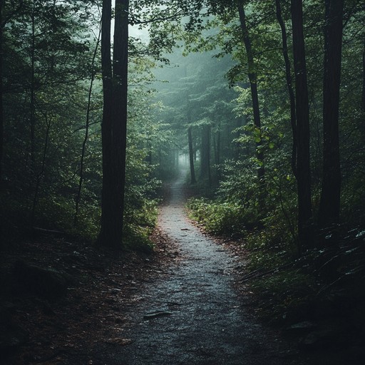 An instrumental track blending soft guitar strings and ambient textures to mirror the tranquility and reflective mood of a solitary walk in the misty rain