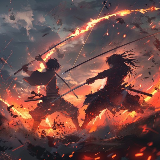 A heroic and thrilling orchestral track tailored for anime's climactic battle moments. Featuring intense strings, dramatic percussion, and epic brass sections, this piece conveys the excitement and gravity of a showdown. Perfect for scenes where heroes face their ultimate challenges, combining traditional and modern elements for an exhilarating effect.