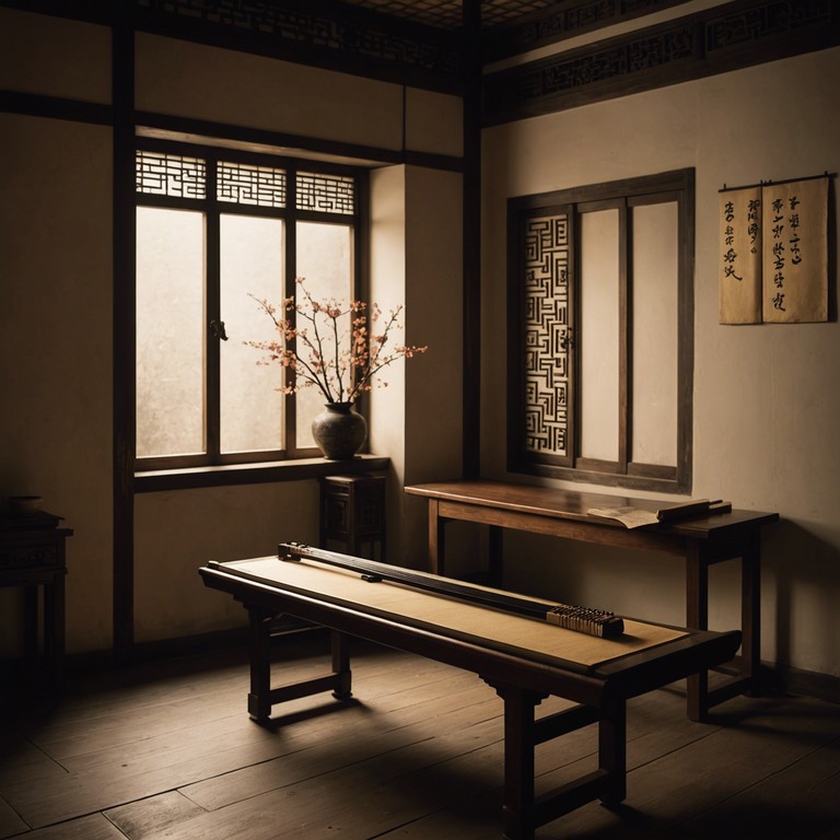 In a quiet, dimly lit room, the eerie yet comforting sounds of a chinese guqin silently narrate tales of ancient mystique and forgotten lore. This unique piece captures the essence of solitude and the intimate connect with history through every deliberate pluck that echoes both nostalgia and a subtle sense of the unknown.