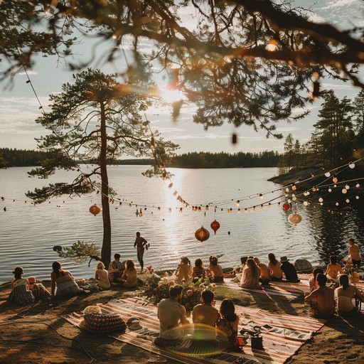 A vibrant instrumental suomipop song featuring catchy synths and rhythmic beats, embodying the essence of finnish summer celebrations. Perfect for lifting spirits and creating a sense of unity.