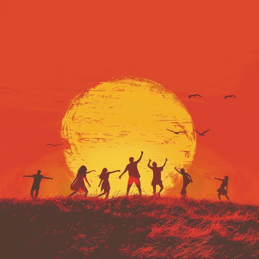 A summer evening scene with bright, euphoric melodies, catchy and uplifting, providing a joyous, festive atmosphere. The instrumental arrangement is designed to evoke feelings of happiness, freedom, and the simple pleasures of summer gatherings. The dynamic range is energetic to maintain listener engagement and evoke a feeling of celebration.