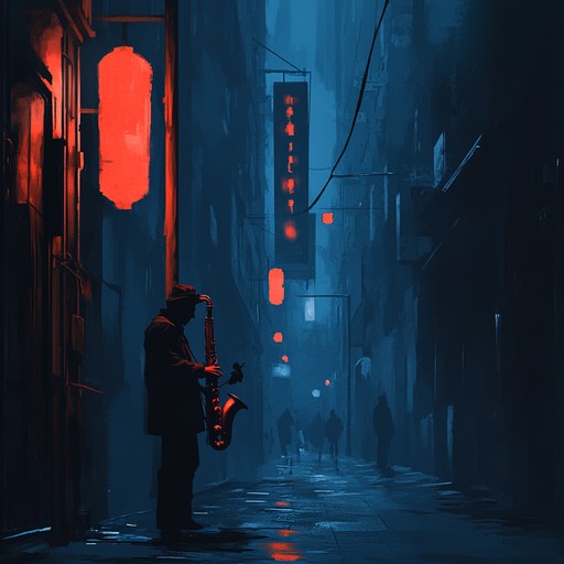 A menacing journey through shadowy city streets woven with dark industrial beats and jazz fusion instrumentals, creating an eerie urban soundscape