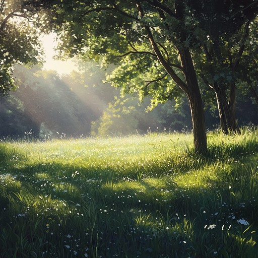 The track captures the essence of a tranquil meadow at sunrise, with delicate flute melodies that mimic the soft whispers of the morning breeze. It's a soothing piece that invites listeners to close their eyes and drift into a state of peace