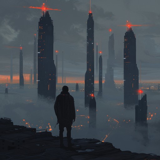 Imagine yourself wandering through a sprawling, neon-lit metropolis in the year 2099. The city's pulse is echoed in the deep, throbbing basslines and shimmering, arpeggiated synths that paint a vivid picture of this dystopian future. Glitchy, robotic effects punctuate the soundscape, as if the machines that run the city are speaking their own language. The tempo ebbs and flows, building tension and release as you explore the darkened alleys and towering skyscrapers. This is a soundtrack for a world where man and machine have become one, a haunting yet beautiful vision of our potential future