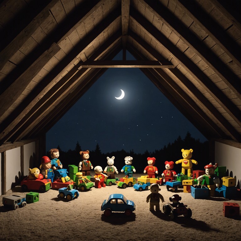 Imagine a scenario where abandoned toys in an attic come to life at midnight, using soft, eerie synth sounds to express their yearning for past days filled with laughter and warmth. The music captures a sense of both nostalgia and a subtle unease, as toys remember the joy of playtime now long gone.