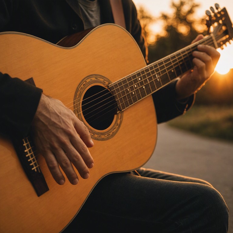 Imagine a tranquil evening as the sun dips behind rolling hills, the air filled with the gentle strumming of a classical guitar. This alternative version emphasizes more on the percussive elements, adding a rhythmic texture to the melodic flow, creating a slightly more dynamic but equally soothing experience.