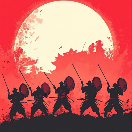 An instrumental track featuring powerful taiko drums, blending traditional military march rhythms with exotic japanese percussive elements to evoke the energy of ancient warriors marching into battle