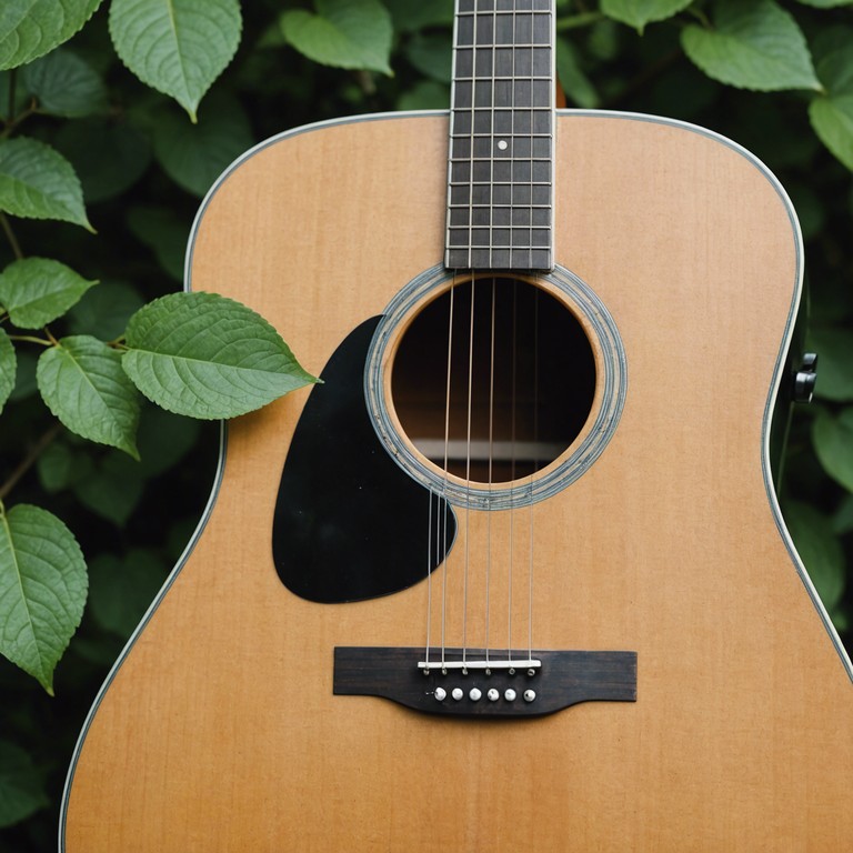 Immerse into a serene musical experience as the acoustic guitar's soft strums echo the tranquility of an ancient, sun dappled forest, inviting reflection and inner peace.