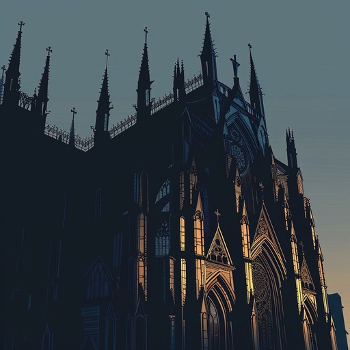 A grand darkwave composition evoking gothic cathedral mysteries and shadows with deep, resonant tones and atmospheric synths