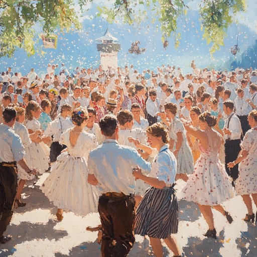 Create a spirited instrumental piece filled with upbeat accordion melodies, lively basslines, and intricate drum patterns. This vibrant track captures the essence of german schlager music, bringing to mind sunny days, carefree celebrations, and joyful gatherings. Let the playful instrumentation transport listeners to a jubilant dance floor in the heart of bavaria, where the energy is infectious and the mood is undeniably uplifting.