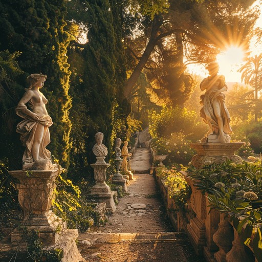 An instrumental track blending serene baroque harpsichord with contemporary chill beats, providing a warm and calming atmosphere reminiscent of a golden afternoon in a historical european garden. Perfect for unwinding and reflection.