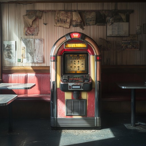 Imagine an old jukebox playing forgotten tunes in a deserted, dimly lit diner. The music carries an eerie sense of foreboding and nostalgia, with a gentle, haunting melody that recalls lost times and unseen spirits. The chilling soundscape is interspersed with soft, unsettling whispers, creating a sense of ghostly presence