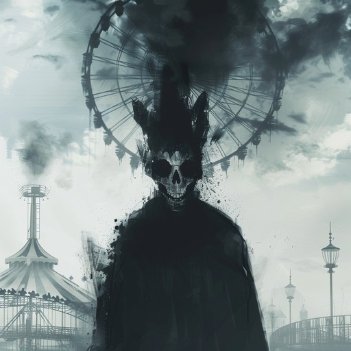 An eerie and distorted music box melody echoes through an abandoned carnival, accompanied by ghostly whispers, creepy laughter, and haunting atmospheric sounds. The track creates a sense of unease and tension, as if something sinister lurks in the shadows of the decaying fairgrounds.