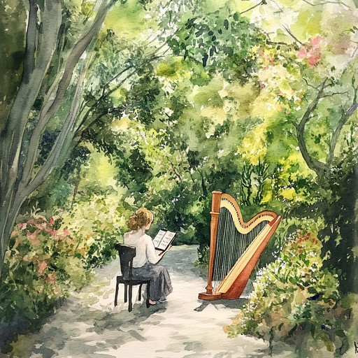 A soothing capriccio reflecting the peaceful essence of nature, where gentle and flowing melodies captivate the listener, creating an atmosphere of calm and serenity. The composition carries a sense of gentle whimsy, reminiscent of a walk through a serene garden in full bloom.