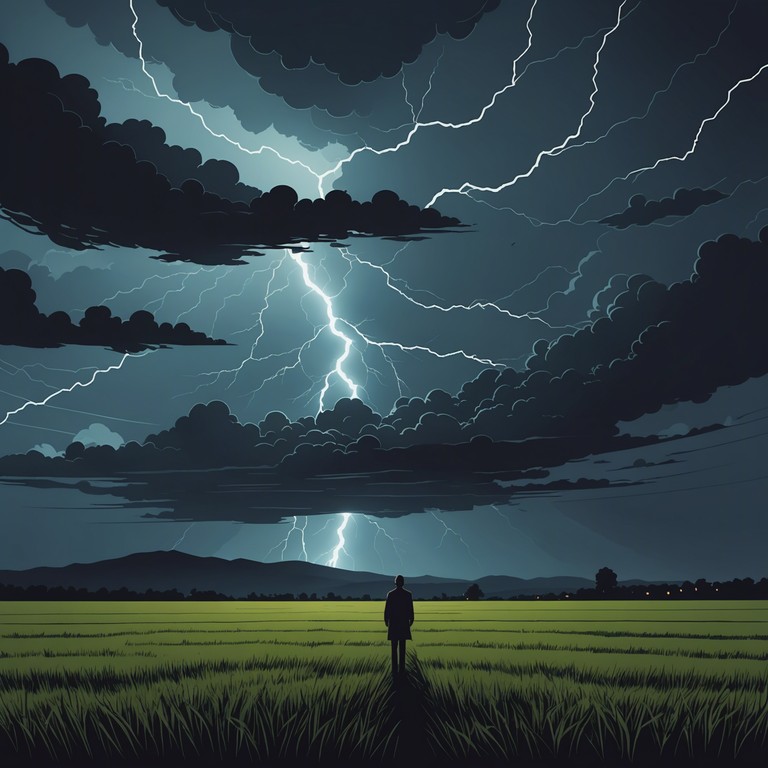 Imagine an expansive and mystical soundscape where serene ethereal wave elements confront stark, aggressive undertones, painting a picture of a surreal and dynamic storm passing over calm, silent fields. This piece contrasts the tranquil beauty of an untouched landscape with the unsettling power of an approaching storm, creating a unique auditory experience.