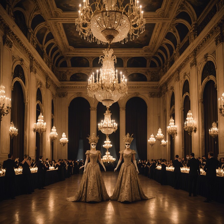 A luxurious yet haunting composition designed to evoke images of a grand, secretive masquerade ball held at the stroke of midnight. Swirling waltz rhythms create an intricate dance of shadows and intrigue, as the music undulates like the silken costumes of hidden dancers.