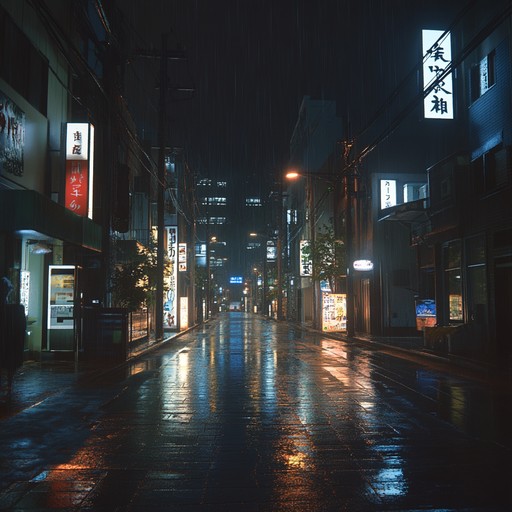 A slow, melancholic instrumental piece that captures the essence of a rainy night in tokyo. The music features soothing, sorrowful piano melodies accompanied by subtle electronic elements, creating a poignant and reflective atmosphere.