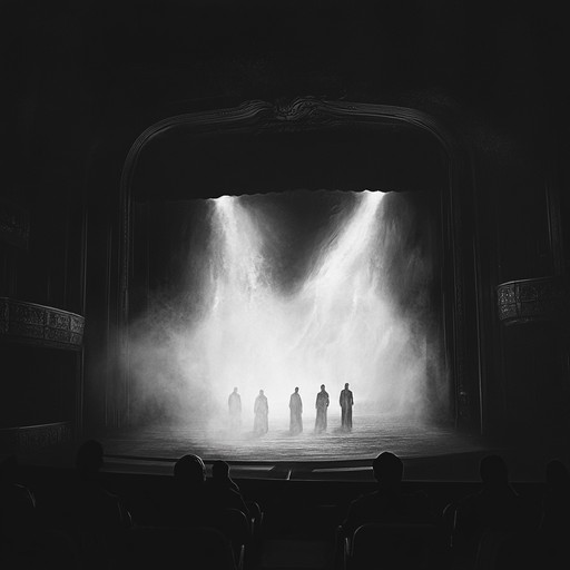 Echoing piano melodies guide you through a ghostly theater where whispers of forgotten performances and distant, eerie laughter blend into a chilling yet mesmerizing dark cabaret atmosphere.